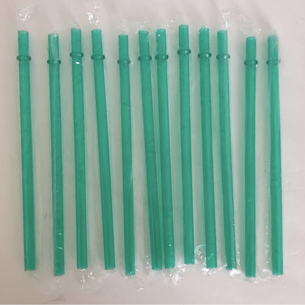 Set of 12 Green Reusable Eco-Friendly Hard Plastic Straws, NEW